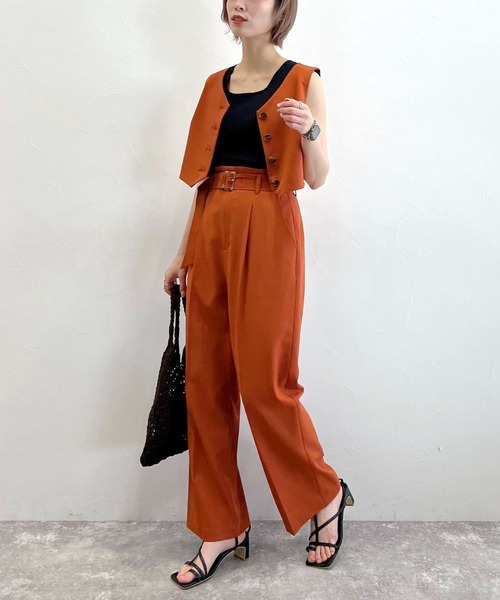 mysty woman（ミスティウーマン）の「コンパクトベストＴＯＰＳ 285717（ベスト・レディース・ブラウン/ダークオレンジ/アイボリー・FREE）」の6枚目の写真