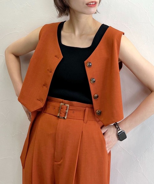 mysty woman（ミスティウーマン）の「コンパクトベストＴＯＰＳ 285717（ベスト・レディース・ブラウン/ダークオレンジ/アイボリー・FREE）」の8枚目の写真