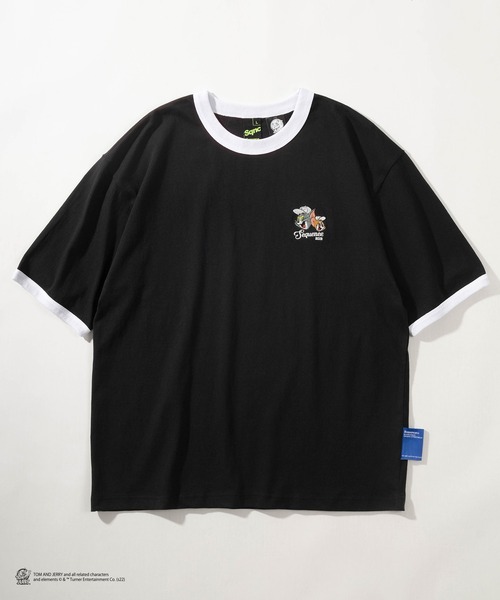 Tom&Jerry(トムアンドジェリー)の「【TOM&JERRY/トムとジェリー】バックプリント オーバルロゴ リンガー半袖Tシャツ/ ワンポイント刺繍/ ビッグシルエット(Tシャツ/カットソー・レディース・ブラック/グレー/ホワイト×レッド/ホワイト×ブルー・M/L/XL)」の5枚目の写真