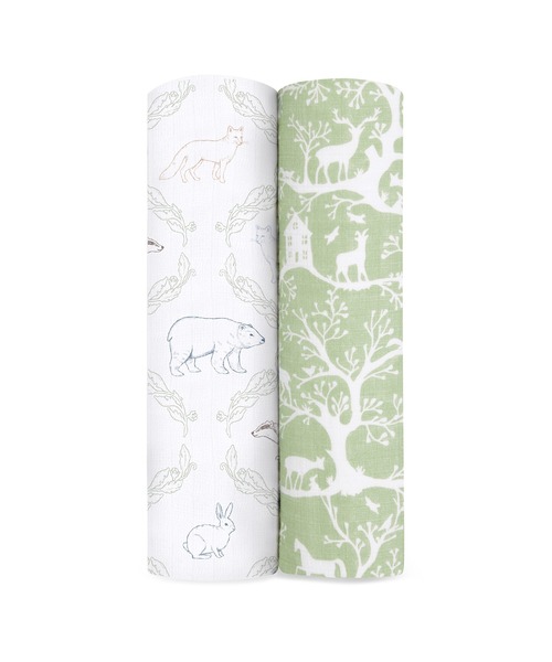 aden + anais essentials（エイデンアンドアネイエッセンシャルズ）の「スワドル 2枚入り（おくるみ・キッズ・ホワイト×グレー/ピンク/ベビーピンク/ブラウン×イエロー/ホワイト×イエロー/ホワイト×ピンク/グレイッシュブルー/イエロー×グリーン/ホワイト×ブラウン/ネイビー×ホワイト/ライトカーキ/ホワイト×グリーン/セージグリーン/ブロンズ/スモークピンク・FREE）」の9枚目の写真