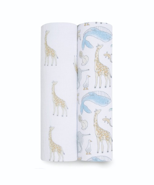 aden + anais essentials（エイデンアンドアネイエッセンシャルズ）の「スワドル 2枚入り（おくるみ・キッズ・ホワイト×グレー/ピンク/ベビーピンク/ブラウン×イエロー/ホワイト×イエロー/ホワイト×ピンク/グレイッシュブルー/イエロー×グリーン/ホワイト×ブラウン/ネイビー×ホワイト/ライトカーキ/ホワイト×グリーン/セージグリーン/ブロンズ/スモークピンク・FREE）」の6枚目の写真