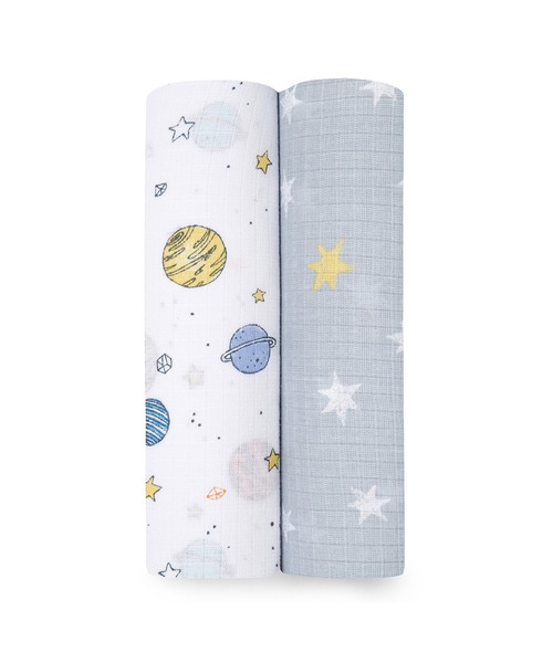 aden + anais essentials（エイデンアンドアネイエッセンシャルズ）の「スワドル 2枚入り（おくるみ・キッズ・ホワイト×グレー/ピンク/ベビーピンク/ブラウン×イエロー/ホワイト×イエロー/ホワイト×ピンク/グレイッシュブルー/イエロー×グリーン/ホワイト×ブラウン/ネイビー×ホワイト/ライトカーキ/ホワイト×グリーン/セージグリーン/ブロンズ/スモークピンク・FREE）」の3枚目の写真