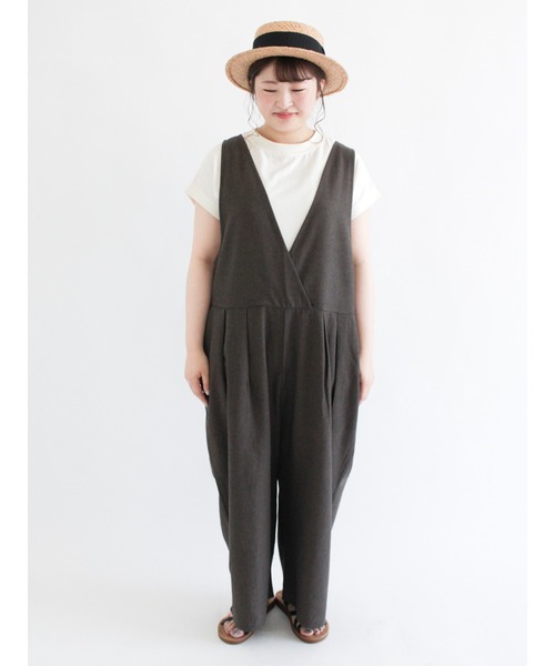 Samansa Mos2（サマンサ モスモス）の「ツイル前後2WAYカシュクールサロペット（サロペット/オーバーオール・レディース・ブラック/ベージュ/ネイビー/チャコール・ﾌﾘ-）」の6枚目の写真