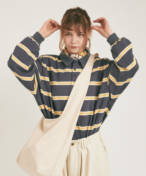 MUHET（ミュエータ）の「ボーダーポロスウェット（スウェット・レディース・ブラック/ネイビー/カーキ/ブルー・MEDIUM/X-LARGE）」の3枚目の写真