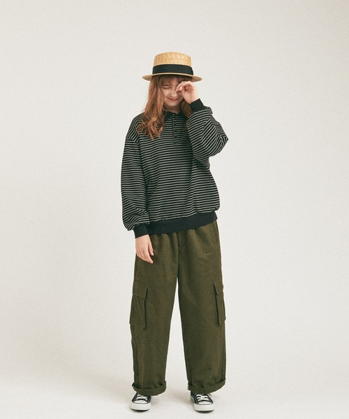 MUHET（ミュエータ）の「ボーダーポロスウェット（スウェット・レディース・ブラック/ネイビー/カーキ/ブルー・MEDIUM/X-LARGE）」の13枚目の写真