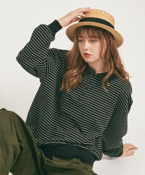 MUHET（ミュエータ）の「ボーダーポロスウェット（スウェット・レディース・ブラック/ネイビー/カーキ/ブルー・MEDIUM/X-LARGE）」の11枚目の写真