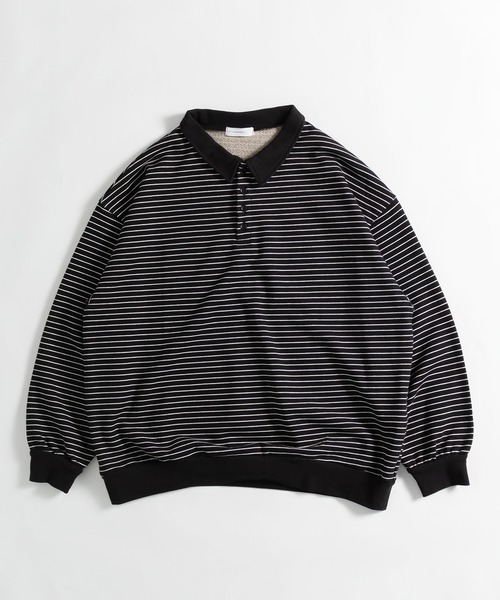 MUHET（ミュエータ）の「ボーダーポロスウェット（スウェット・レディース・ブラック/ネイビー/カーキ/ブルー・MEDIUM/X-LARGE）」の5枚目の写真