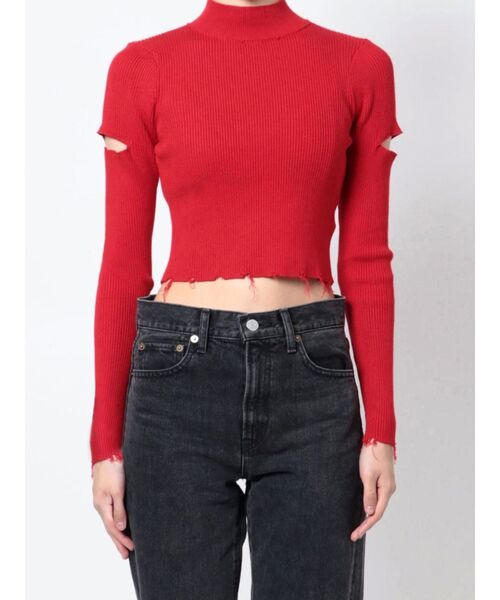 EMODA（エモダ）の「カットアウトクラッシュニット（ニット/セーター・レディース・ホワイト/ブラック/レッド/ブルー/その他・FREE）」の9枚目の写真