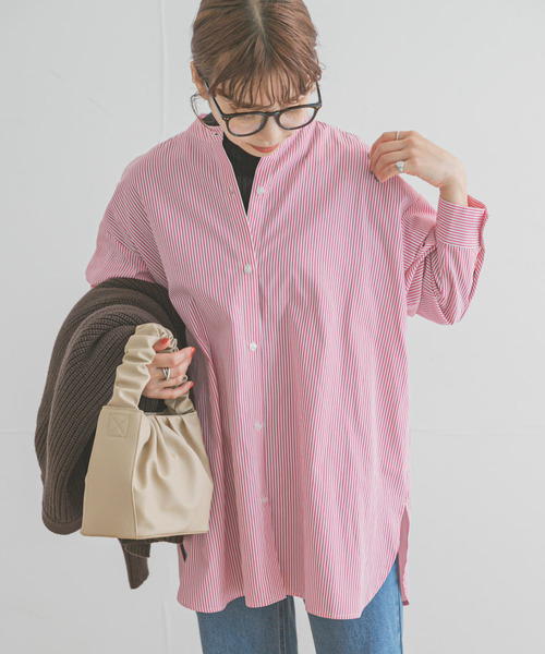 ITEMS URBANRESEARCH(アイテムズ アーバンリサーチ)の「バンドカラービッグシャツ(シャツ/ブラウス)」|ピンク