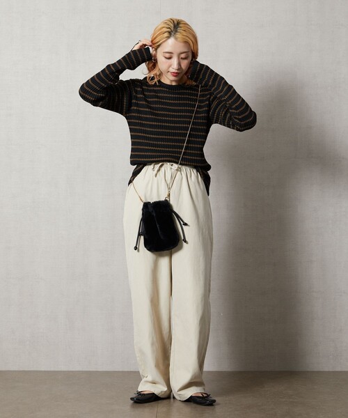 FREAK'S STORE（フリークスストア）の「【WEB限定】タックリブボーダープルオーバー（ニット/セーター・レディース・ナチュラル/ブラック/グリーン/ベージュ/ピンク/ブラウン・ﾌﾘ-）」の18枚目の写真