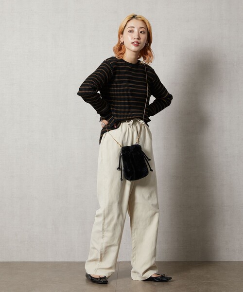 FREAK'S STORE（フリークスストア）の「【WEB限定】タックリブボーダープルオーバー（ニット/セーター・レディース・ナチュラル/ブラック/グリーン/ベージュ/ピンク/ブラウン・ﾌﾘ-）」の20枚目の写真