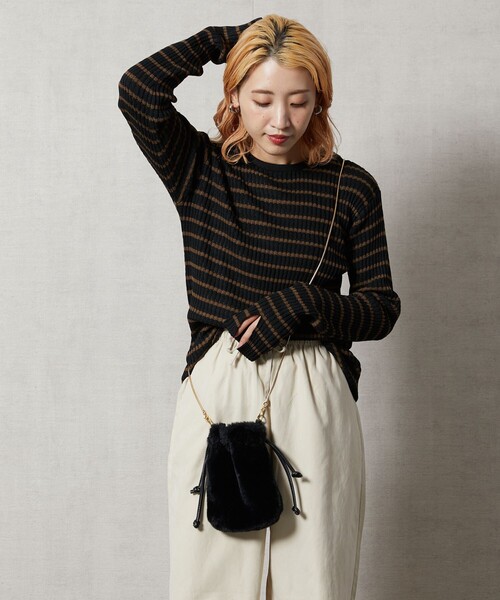 FREAK'S STORE（フリークスストア）の「【WEB限定】タックリブボーダープルオーバー（ニット/セーター・レディース・ナチュラル/ブラック/グリーン/ベージュ/ピンク/ブラウン・ﾌﾘ-）」の21枚目の写真