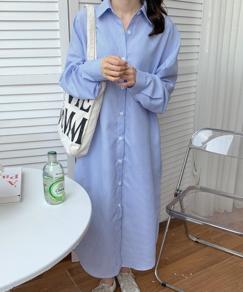 ABITOKYO(アビトーキョー)の「ストライプシャツワンピース(ワンピース・レディース・ブラック/ピンク/ブルー/グリーン・FREE)」の12枚目の写真