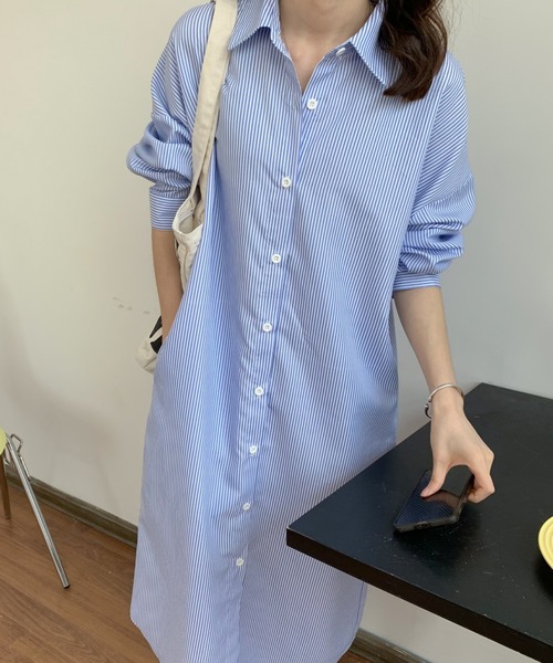 ABITOKYO(アビトーキョー)の「ストライプシャツワンピース(ワンピース・レディース・ブラック/ピンク/ブルー/グリーン・FREE)」の11枚目の写真