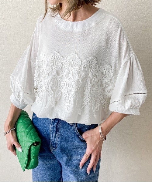SUGAR BISKET(シュガービスケット)の「2Wayレースブラウス(シャツ/ブラウス・レディース・ホワイト/ベージュ/グリーン/ブラック・フリー)」の1枚目の写真