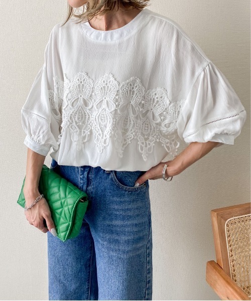 SUGAR BISKET(シュガービスケット)の「2Wayレースブラウス(シャツ/ブラウス・レディース・ホワイト/ベージュ/グリーン/ブラック・フリー)」の8枚目の写真