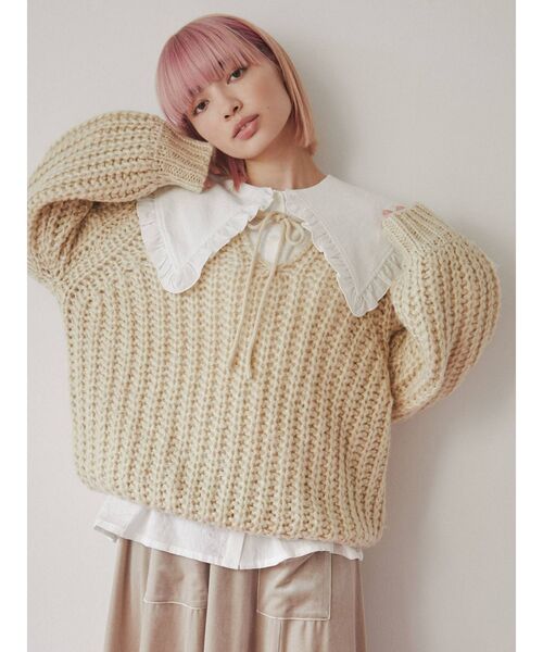 merry jenny（メリージェニー）の「looseリボンローゲージニット（ニット/セーター・レディース・アイボリー/ネイビー/ブラック・FREE）」の6枚目の写真