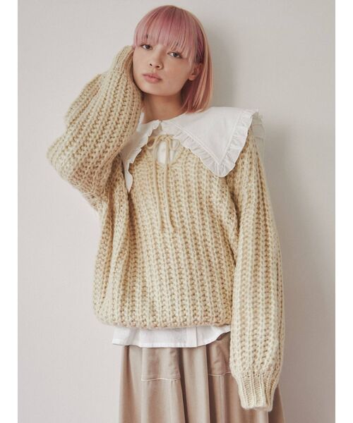 merry jenny（メリージェニー）の「looseリボンローゲージニット（ニット/セーター・レディース・アイボリー/ネイビー/ブラック・FREE）」の7枚目の写真