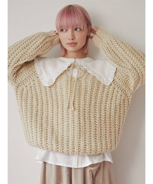 merry jenny（メリージェニー）の「looseリボンローゲージニット（ニット/セーター・レディース・アイボリー/ネイビー/ブラック・FREE）」の8枚目の写真