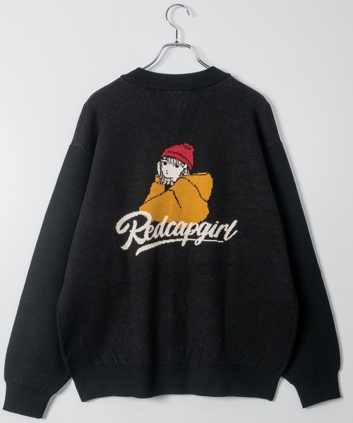 Red Cap Girl(レッドキャプガール)の「【a-r】〔RedCapGirl/レッドキャップガール〕ジャガードイラスト カーディガン(カーディガン/ボレロ・メンズ・ブラック/イエロー/ホワイト/グリーン/ワインレッド・MEDIUM/LARGE/X-LARGE)」の2枚目の写真