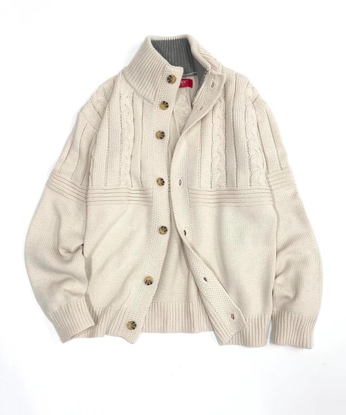 ADMIX/ATELIER SAB MEN（アドミックスアトリエサブメン）の「変則ケーブル編み / スタンドカラー ニットカーディガン ブルゾン（カーディガン/ボレロ・メンズ・オフホワイト/チャコール/ブルー/ブラック・48/50/52）」の3枚目の写真