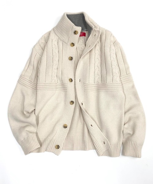 ADMIX/ATELIER SAB MEN（アドミックスアトリエサブメン）の「変則ケーブル編み / スタンドカラー ニットカーディガン ブルゾン（カーディガン/ボレロ・メンズ・オフホワイト/チャコール/ブルー/ブラック・48/50/52）」の6枚目の写真