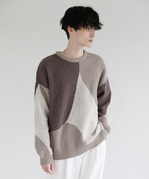 Buyer's Select/ビックシルエット変則柄ダブルジャガードクルーニット