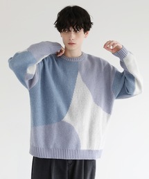 Buyer's Select/ビックシルエット変則柄ダブルジャガードクルーニット