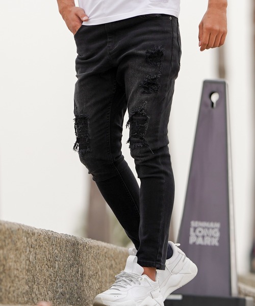 希少 着画あり LGB スキニーデニム パッチワーク 黒 希少 着画あり LGB スキニーデニム パッチワーク 黒 izBLACKクラシック