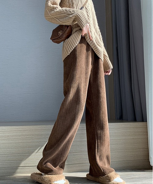 LOPASS（ロパス）の「【低身長向け】暖かいシュニール裏毛ワイドパンツ（その他パンツ・レディース・アイボリー/ダークグレー/ブラウン/ブラック/ピンク/カーキ・L/M/S）」の4枚目の写真