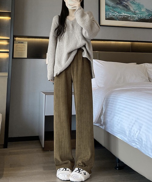 LOPASS（ロパス）の「【低身長向け】暖かいシュニール裏毛ワイドパンツ（その他パンツ・レディース・アイボリー/ダークグレー/ブラウン/ブラック/ピンク/カーキ・L/M/S）」の5枚目の写真