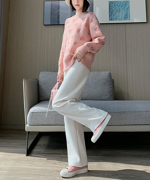 LOPASS（ロパス）の「【低身長向け】暖かいシュニール裏毛ワイドパンツ（その他パンツ・レディース・アイボリー/ダークグレー/ブラウン/ブラック/ピンク/カーキ・L/M/S）」の9枚目の写真