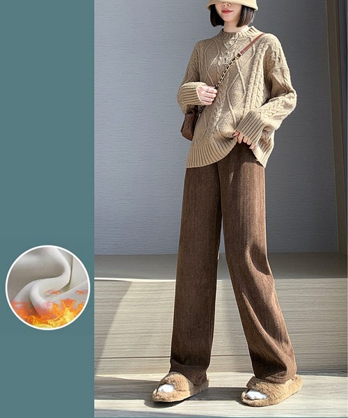 LOPASS（ロパス）の「【低身長向け】暖かいシュニール裏毛ワイドパンツ（その他パンツ・レディース・アイボリー/ダークグレー/ブラウン/ブラック/ピンク/カーキ・L/M/S）」の11枚目の写真