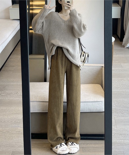 LOPASS（ロパス）の「【低身長向け】暖かいシュニール裏毛ワイドパンツ（その他パンツ・レディース・アイボリー/ダークグレー/ブラウン/ブラック/ピンク/カーキ・L/M/S）」の20枚目の写真