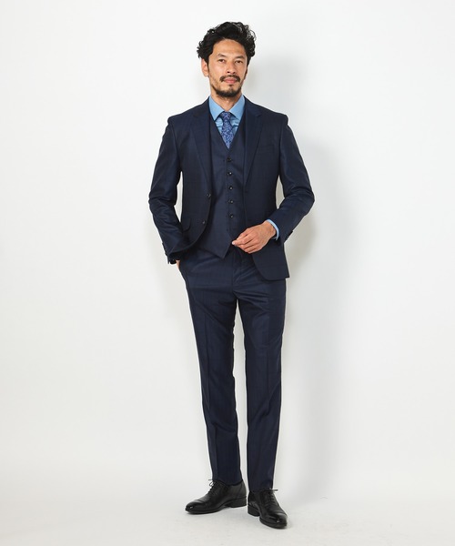 MEN'S BIGI(メンズビギ)の「ブライト ウインドーペーンスーツセットアップ<同素材ベストあり>(セットアップ・メンズ・ネイビー/ブラック・01/02/03)」の3枚目の写真
