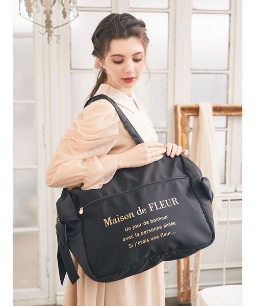 Maison de FLEUR（メゾンドフルール）の「サテンキャリーオンバッグ（エコバッグ/サブバッグ・レディース・ピンクベージュ/ブラック/ネイビー・FREE）」の7枚目の写真