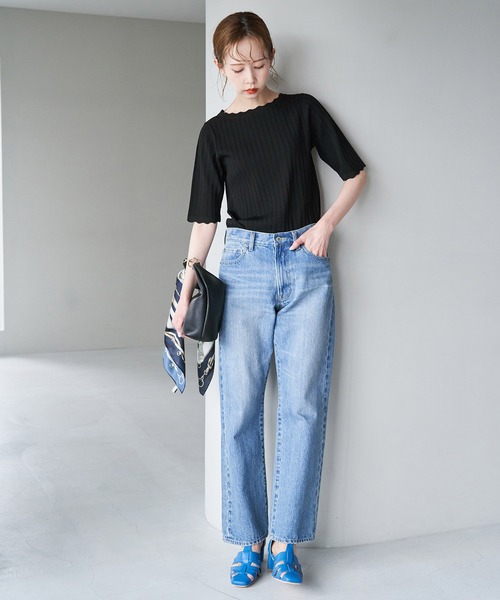 ROPE' PICNIC(ロペピクニック)の「Beauty knit/スカラップネックハーフスリーブニットプルオーバー/WEB限定カラーあり(ニット/セーター・レディース・ブラック/ブラウン/サックスブルー/グリーン系その他/イエロー系その他/オフホワイト/オレンジ系その他4・38)」の18枚目の写真