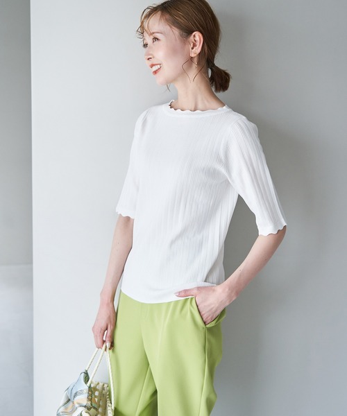ROPE' PICNIC(ロペピクニック)の「Beauty knit/スカラップネックハーフスリーブニットプルオーバー/WEB限定カラーあり(ニット/セーター・レディース・ブラック/ブラウン/サックスブルー/グリーン系その他/イエロー系その他/オフホワイト/オレンジ系その他4・38)」の19枚目の写真