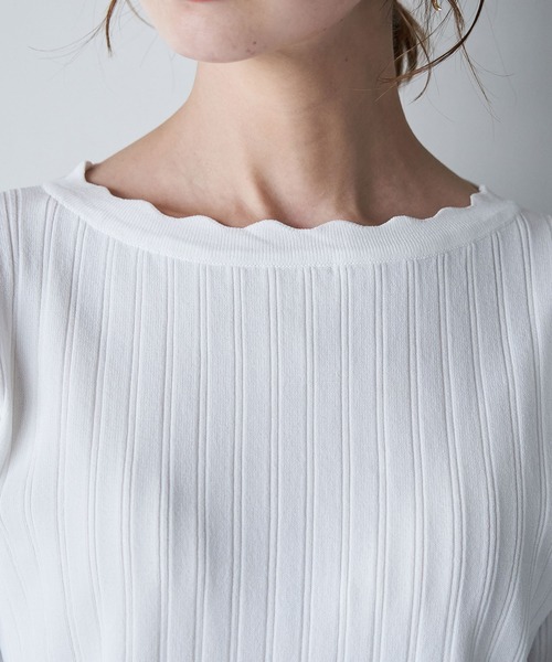 ROPE' PICNIC(ロペピクニック)の「Beauty knit/スカラップネックハーフスリーブニットプルオーバー/WEB限定カラーあり(ニット/セーター・レディース・ブラック/ブラウン/サックスブルー/グリーン系その他/イエロー系その他/オフホワイト/オレンジ系その他4・38)」の22枚目の写真