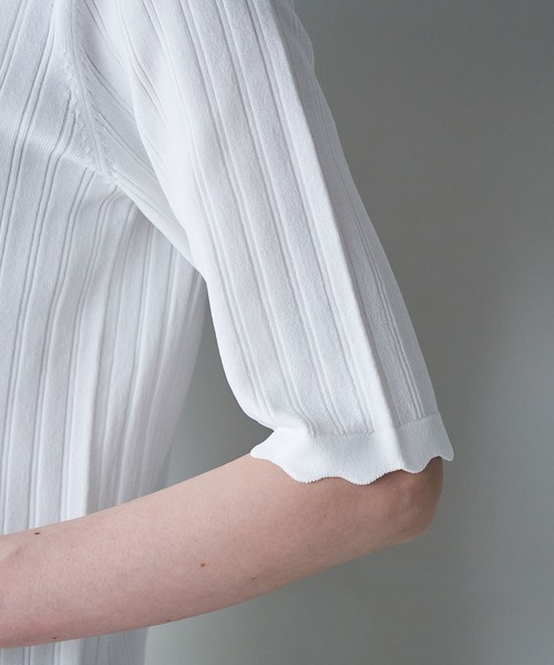 ROPE' PICNIC(ロペピクニック)の「Beauty knit/スカラップネックハーフスリーブニットプルオーバー/WEB限定カラーあり(ニット/セーター・レディース・ブラック/ブラウン/サックスブルー/グリーン系その他/イエロー系その他/オフホワイト/オレンジ系その他4・38)」の12枚目の写真
