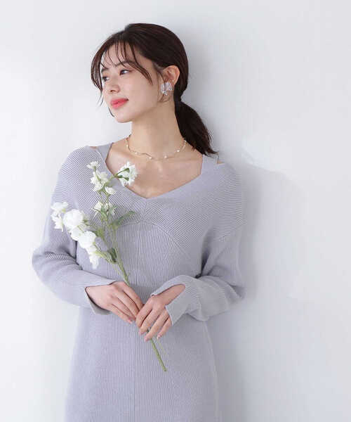 PROPORTION BODY DRESSING（プロポーションボディドレッシング）の「オープンショルダーリブニットワンピース / 1213140308（ワンピース・レディース・ブルー/ライトグリーン・SMALL/MEDIUM）」の9枚目の写真