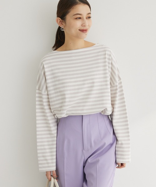 Green　Parks（グリーンパークス）の「リラックスカラーボーダーロンTEE（Tシャツ/カットソー・レディース・サックスブルー/グレー/ブルー/ネイビー/ピンク・FREE）」の2枚目の写真