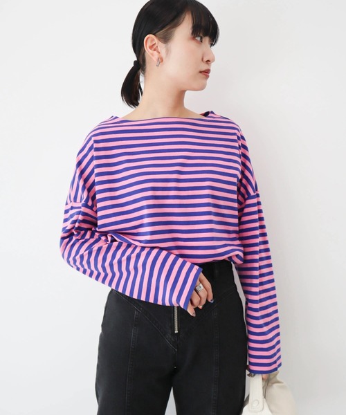 Green　Parks（グリーンパークス）の「リラックスカラーボーダーロンTEE（Tシャツ/カットソー・レディース・サックスブルー/グレー/ブルー/ネイビー/ピンク・FREE）」の5枚目の写真