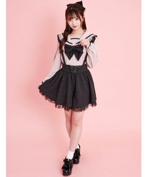 Secret Honey（シークレットハニー）の「フリルサスペンダー付フレアショートパンツ（その他パンツ・レディース・キナリ/ブラック/ストライプ・MEDIUM）」の15枚目の写真