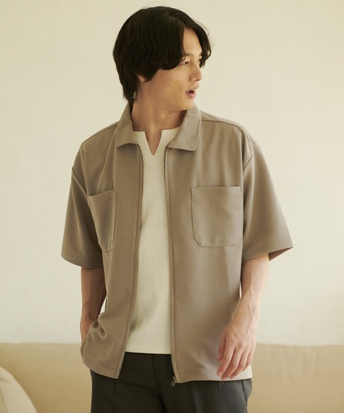 JEANS MATE（ジーンズメイト）の「【KAITEKI+/カイテキプラス】ドライタッチ 　吸水速乾 　ストレッチ　 イージーケア　 ドライリップル 　ジップブルゾン 　オーバーシャツ 　フロントジップシャツ（シャツ/ブラウス・メンズ・ネイビー/ベージュ/ブラック・LARGE/X-LARGE/MEDIUM）」の2枚目の写真