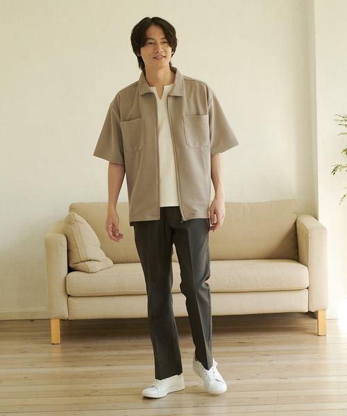 JEANS MATE（ジーンズメイト）の「【KAITEKI+/カイテキプラス】ドライタッチ 　吸水速乾 　ストレッチ　 イージーケア　 ドライリップル 　ジップブルゾン 　オーバーシャツ 　フロントジップシャツ（シャツ/ブラウス・メンズ・ネイビー/ベージュ/ブラック・LARGE/X-LARGE/MEDIUM）」の22枚目の写真
