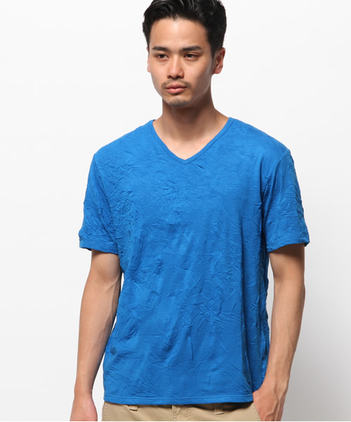 HAMNETT(ハムネット)の「【HAMNETT】 ワッシャ―T / VネックTシャツ(Tシャツ/カットソー・メンズ・ブルー・L/M/S)」の1枚目の写真