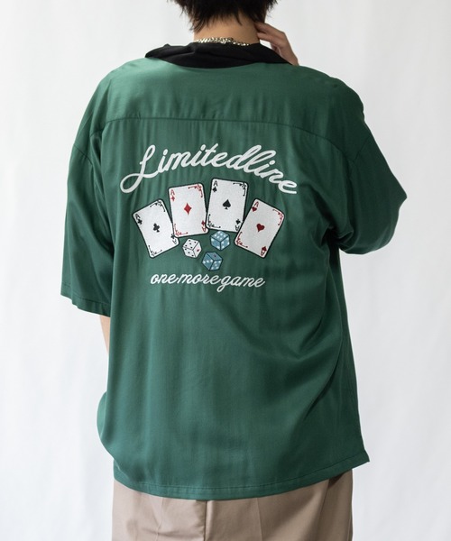 Limited Line Naive Magic(リミテッドラインナイーブマジック)の「【a】レーヨン チェーンステッチバック刺繍 オープンカラー ルーズサイズシャツ(シャツ/ブラウス・メンズ・ピンク/ホワイト/ダークグリーン/ブラック・MEDIUM/LARGE)」の1枚目の写真