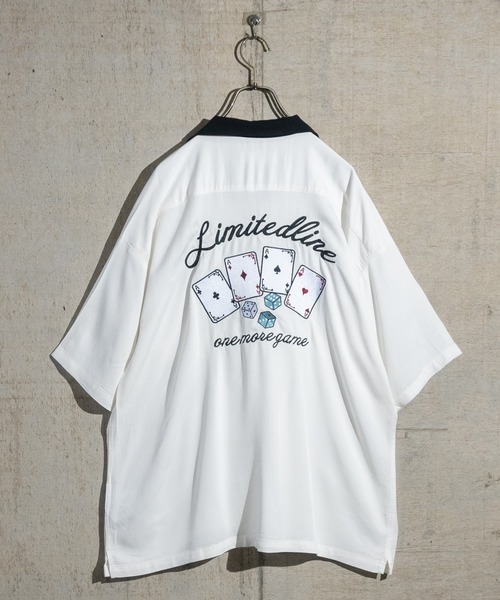 Limited Line Naive Magic(リミテッドラインナイーブマジック)の「【a】レーヨン チェーンステッチバック刺繍 オープンカラー ルーズサイズシャツ(シャツ/ブラウス・メンズ・ピンク/ホワイト/ダークグリーン/ブラック・MEDIUM/LARGE)」の6枚目の写真