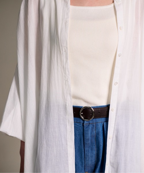 folka（フォルカ）の「袖口 シャーリング 長袖 シアーシャツ ワンピース（シャツ/ブラウス・レディース・ネイビー/アイボリー/ライトグリーン・FREE）」の10枚目の写真